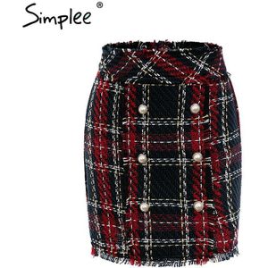 Simplee Office mini plaid vrouwen rok Hoge taille tweed kerst winter zwarte rok Vintage A-lijn rokken vrouwelijke bodems