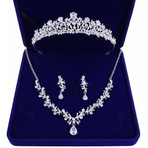 Crystal Bridal Jewelry Sets Met Tiara Luxe Strass Bruiloft Kroon Ketting Oorbellen Set Bruid Afrikaanse Kralen Sieraden Sets