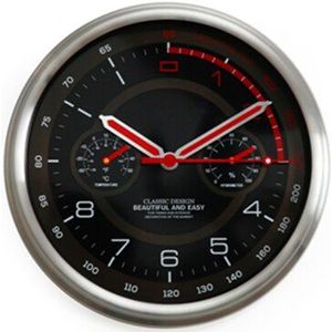 Nieuw! Racing Car dashboard klok Grote Ronde Moderne Metalen Wandklok met Thermometer Hygrometer auto thema horloges supercar