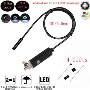 5.5Mm 2M Objektiv Hd Usb Endoskop Cam IP67 Wasserdichte 6 Led Inspektion Rohr Endoskop Kamera Endoskop Für Android telefon Pc