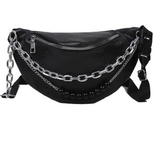 Fanny Pack Vrouwen Heuptas Pu Leer Zwart Waterdichte Borst Bag Phone Pouch Vrouwen Taille Verpakking Ketting