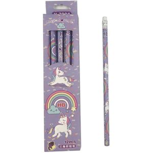 12 Stks/set Leuke Regenboog Eenhoorn Plastic Potlood Automatische Pen Met Gum Voor Kid School Office Supply