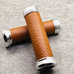 2 PC Vintage Motorfiets Handvat Grips Universele Aluminium Lederen 22 MM Scooter Stuur Voor Suzuki Triumph BMW Harley Davidson