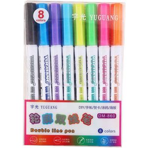12 Stks/set Dubbele Lijn Pen Metallic Kleur Magic Overzicht Marker Pen Glitter Voor Tekening Schilderen Doodling Kunst School Supplies