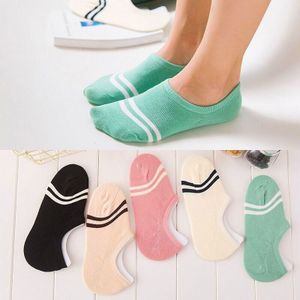 5Pairs Candy Kleur Effen Onzichtbare antislip Low Cut Sokken Mode Vrouwen Casual Streep Nummers Katoen Ademend Meisjes boot Sokken