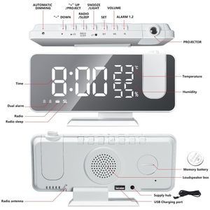 Fm Radio Digitale Wekker Tijd Snooze Horloge Tafel Elektronische Desktop Usb Wakker Klok Met 180 Graden Projectie Led klokken