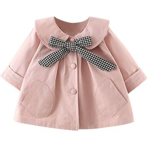 Baby Kids Meisjes Stof Jas Jas Stevige Pop Kraag Plaid Winddicht Jassen Uitloper Casual Kleding Herfst Winter Windjack