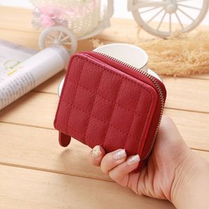 Vrouwen Dames Solid Folding Wallet Leather Zip Plaid Portemonnee Clutch Kleine Mini Kaarthouder Vrouwelijke Tas