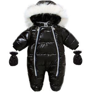 Baby Meisje Jongen Winter Warm Sneeuw Wear Shiny Footies Rompertjes 6-24M Baby Peuter Casual Lange Mouw hooded Parka Jumpsuit