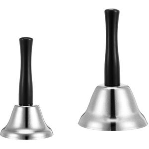 2 Stuks Staal Handbell Hand Bell Call Bell Zwart Houten Handvat Diatonische Metalen Klokken Muzikaal Percussie