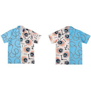 Gonthwid Schedel Ketting Bot Print Kleur Blok Patchwork Hawaiian Shirts Hiphop Toevallige Korte Mouwen Button Down Tops Streetwear