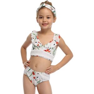 Opperiaya Kleine Baby Meisjes Tweedelige Zomer Mooie Badpakken Leuke Bloemenprint V-hals Ruche Bikini Tops Bottom Set
