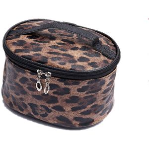 Purdored 1 Pc Leopard Cosmetische Tas Pu Leer Vrouwen Grote Capaciteit Make Up Bag Tonvormige Travel Organizer Bag Beauty case