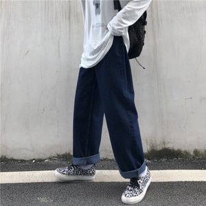 Losse Rechte Plus Size Effen Gewassen Blauw Japanse Mannen Denim Broek Streetwear Jeans Broek Casual Trainingspak Hip Hop