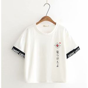 YUPINCIAGA Japanse Mori vrouwen Zoete Losse Tekst Afdrukken Korte Mouw Patchwork T-shirt Vrouwelijke Student Top Tee