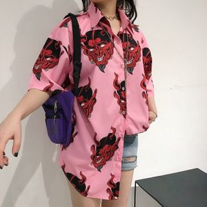 Harajuku Shirt blusas Vrouwelijke ulzzang lange mouw vrouwen blouse lente herfst losse gothic Devil print blouses Koreaanse womens tops