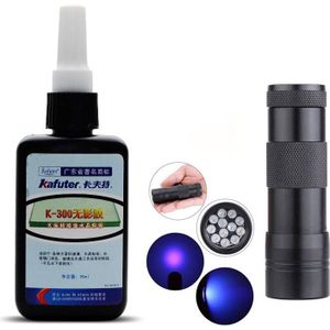 50 ml Kafuter UV Uv-uithardende Lijm K-300 Transparant Kristal en Glas Adhesive met 12led UV Zaklamp