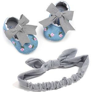 Peuter Pasgeboren Baby Girl Soft Sole Schoenen + Hoofdband Anti-slip Prewalker Sneakers