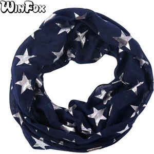 Winfox Mode Marine Star Print Folie Zilver Hals Snood Sjaals Voor Dames Vrouwen Circle Loop Infinity Sjaals Kraag Ring