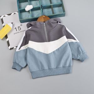 Peuter Kids Sweater Voor Jongens Patchwork Zweet Crop Top Hoodies Jas Babybody Zweet Shirts Voor Jongens Oranje Grijs kleur