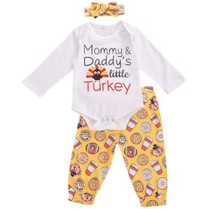 Pasgeboren Baby Meisjes Thanksgiving 3 Stuks Kleding Set Lange Mouw Turkije Tops Donuts Broek Hoofdband Lente Herfst Kleding