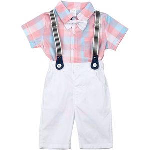 Peuter Baby Baby Kleding Jongens Gentleman Suits Outfit Kleding Plaid shirt Top Shorts Kids Kleding Jongen Set