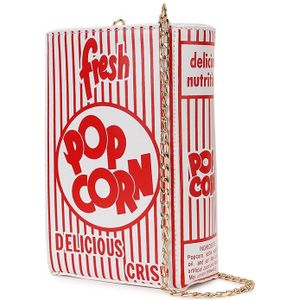 Mode Popcorn Rode Streep Meisje Pu Handtas Chain Purse Schoudertas Tote Crossbody Bag Vrouwen Casual Clutch Bag flap