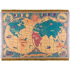 Wereldkaart Tapijt Katoen Bohemian Chenille Plaids Deken Sofa Decoratieve Gooit Op Sofa/Bed Grote Cobertor Deken Met Kwastje