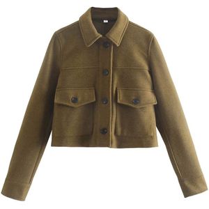 Kbat 2022 Herfst Jassen Vrouwen Mode Met Zakken Wollen Doek Shirt Jasje Vintage Lange Mouwen Vrouwelijke Bovenkleding Chic Top