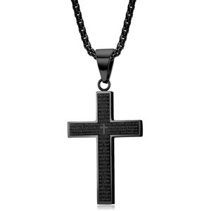 Bible Men's Necklaces Cross Pendant Christian Scripture Payer Stainless Steel Chain Necklace for Men Male Jewelry