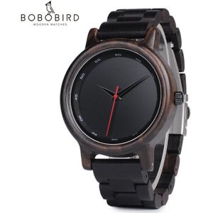 Bobo Vogel V-P10 Horloges Mannen Natuurlijke Zwarte Houten Ebbenhout Quartz Horloge Met Rode Secondewijzer