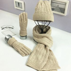 Mode Dames Herfst Winter Warm Effen Kleur Sjaal Hoed Handschoen Sets Vrouwen Dikke Gebreide Zachte Gebreide Wollen Set