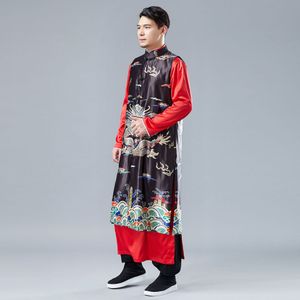Tang Pak Draak Lange Gewaad Mannen Gewaad Kikker Lange Jas Voor Mannen Vest Casual Kostuum Traditionele Chinese Kleding Voor mannen