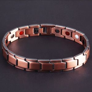 12 Mm Rood Koper Gezonde Magnetische Mannen Armband Mannelijke 4 In 1 Power Magneten Germanium Care Heren Armbanden Hand Chain retro Sieraden