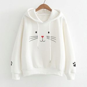 Leuke Vrouwen Kat Afdrukken Lange Mouw Sweatshirt Toevallige Losse Hooded Sweatshirt Tops Herfst En Winter Streewear