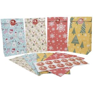 12Pcs Christmas Bag Kerstman Herten Xmas Patronen Kraftpapier Met Seal Sticker Candy Cookies Zak Voedsel pakket Leveranties