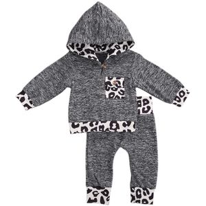 Baby Jongens Meisjes Fall Outfit Trainingspak Leopard Gedrukt Pocket Hoodie + Broek 2 Stuks Herfst Kleding Set