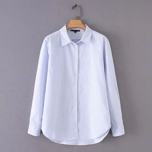 Aelegantmis Elegante Vrouwen Office Lange Blouse Lente Zomer Lange Mouw Gestreepte Blouses Dames Turn-down Kraag Casual Shirt Tops