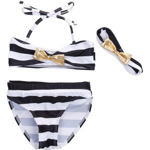 2-7 Jaar Oud Meisje Badpakken Kinderen Baby Meisjes Gestreepte Strik 3 Pcs Bikini Set Badmode Badpak