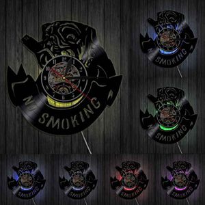 1 Stuk Smokey Bulldog Klok Little Pug Hond Wandklok Geen Roken Vintage Vinyl Record Led Licht Voor Dieren Hond minnaar