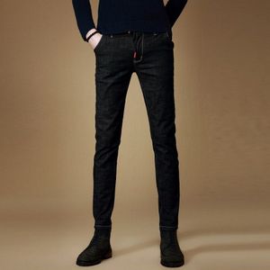 Zomer Mannen Straight Slim Fit Jeans Causale Stretch Denim Broek Trekkoord Zwarte Broek
