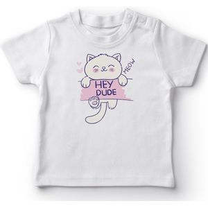 Angemiel Baby Hey Dude Gedrukt Leuke Kat Baby Meisjes T-shirt Wit