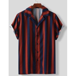 Shirt Mannen Rood Zwart Streep Gedrukt Zomer Tropen Hawaiian Shirt Korte Mouwen Strand Overhemd M-3XL Button Camisas Para Hombre