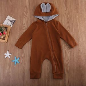 Herfst Pasgeboren Baby Jongen Meisje Kleding Warm Lange Mouwen Herten 3D Oor Rits Romper Jumpsuit Kleding Outfit