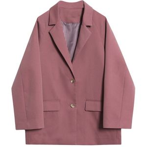 [Eam] Vrouwen Korte Grote Maat Temperament Blazer Revers Lange Mouwen Loose Fit Jas Mode Tij Lente Herfst 1Y261