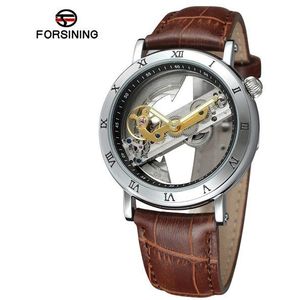 FORSINING Goud Holle Automatische Mechanische Horloges Mannen Luxe Staal Vintage Skeleton Horloge Klok relogio masculino hodinky