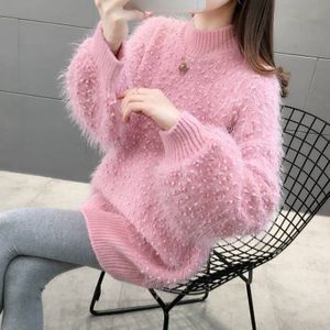 Vangull Vintage Half Coltrui Vrouwen Trui Effen Kleur Losse Lange Mouwen Gebreide Furry Poullovers Lui Stijl Top Dieptepunt Shirt