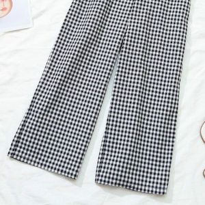 Jumpsuits Vrouwen Plaid Band Verstelbare Taille Retro Bodysuit Ulzzang Vrouwelijke Toevallige Enkellange Wijde Pijpen Student Meisje Trendy Soft