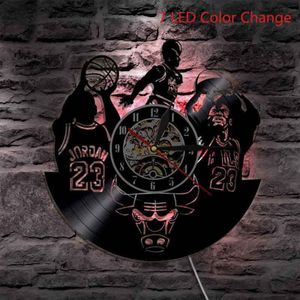 Vinyl Record Wandklok Met 7 Verschillende Led Verlichting Veranderen Decoratieve Jongens Kamer Basketbal Klokken Muur Horloge Home Decor