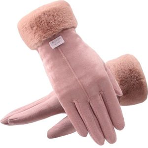 Winter Handschoenen Voor Vrouwen Touch Screen Lady Suede Warm Pluche Binnenkant Vinger Handschoenen Vrouwelijke Winter Elegante Zachte Zwarte Wanten Handschoenen